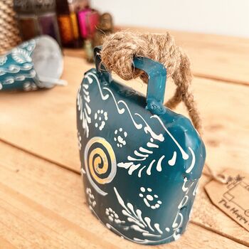 Blue Swirl Traditional Indian Hanging Cow Bell Chime, 5 of 9