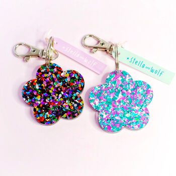 Rainbow Glitter Flower Mirror Keyring, 7 of 8