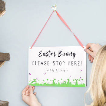'Easter Bunny Please Stop Here' Personalised Sign, 3 of 5