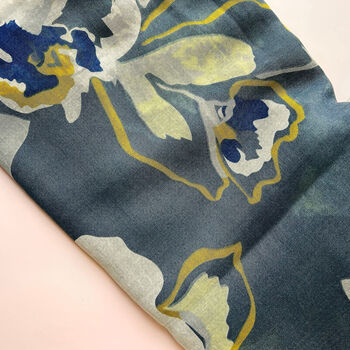 Blue Abstract Floral Printed Scarf — Personalised Gift Card And Gift Box Option, 3 of 11