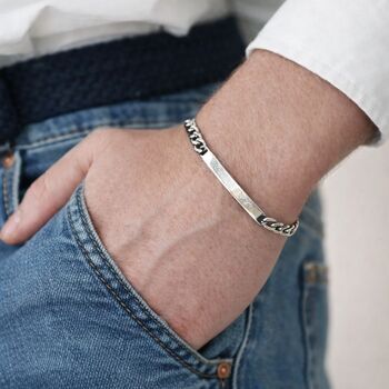 Personalised Mens Silver Stainless Steel Curb Chain ID Bar Bracelet, 12 of 12