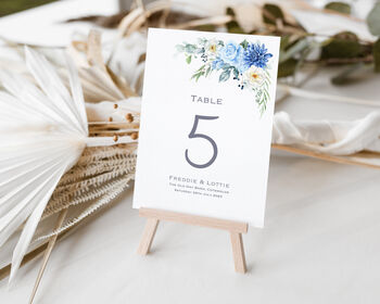 Blue Floral Wedding Table Numbers, 2 of 4
