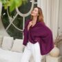 Plum Purple 100% Cashmere Multi Ways Button Poncho Shawl Gift Boxed, thumbnail 6 of 11