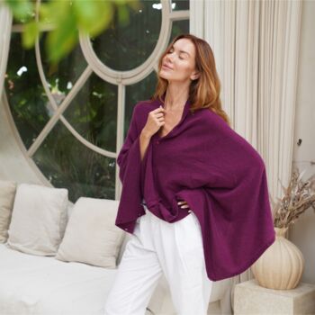 Plum Purple 100% Cashmere Multi Ways Button Poncho Shawl Gift Boxed, 6 of 11