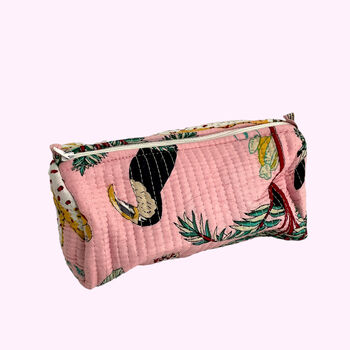 Jungle Print Cotton Washbag, Make Up Bag, With Waterproof Lining Pink, 4 of 6