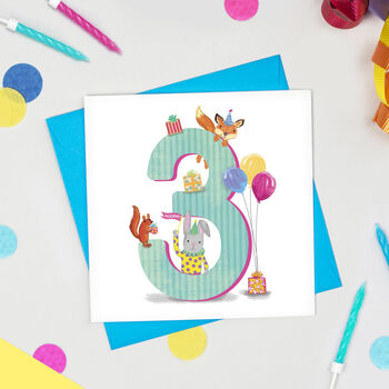 Age Three 'The Birthday Bunch' Animal Card, 4 of 4
