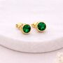 Gold Plated Sterling Silver May Emerald Birthstone Stud Earrings – 7mm, thumbnail 1 of 8