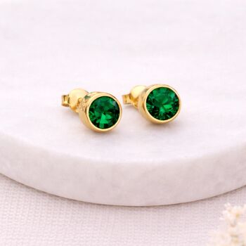 Gold Plated Sterling Silver May Emerald Birthstone Stud Earrings – 7mm, 2 of 9