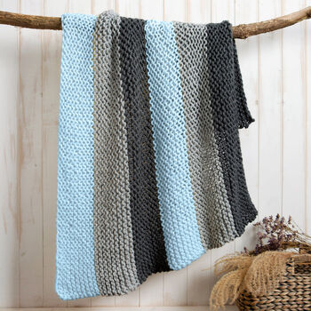 Stripy Blanket Beginners Knitting Kit Blue Breeze, 3 of 3