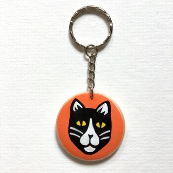Cat Wooden Keyring. Keychain. Hand Painted, 3 of 3