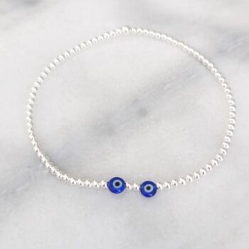 Sterling Silver Evil Eye Beaded Stretch Anklet, 4 of 5