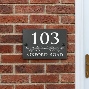 Personalised Floral Divide Slate House Number Sign, 2 of 2