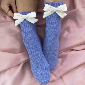 Personalised Velvet Bow Cashmere Wool Bed Socks Gift, 2 of 6