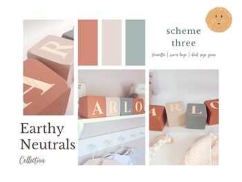 Personalised Wooden Letter Blocks, Nursery Shelf Name Sign, Terracotta, Sage Green, 4 of 12