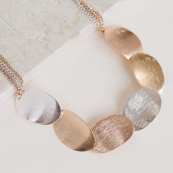 Gold And Silver Colour Connected Oval Disc Necklace, 2 of 3