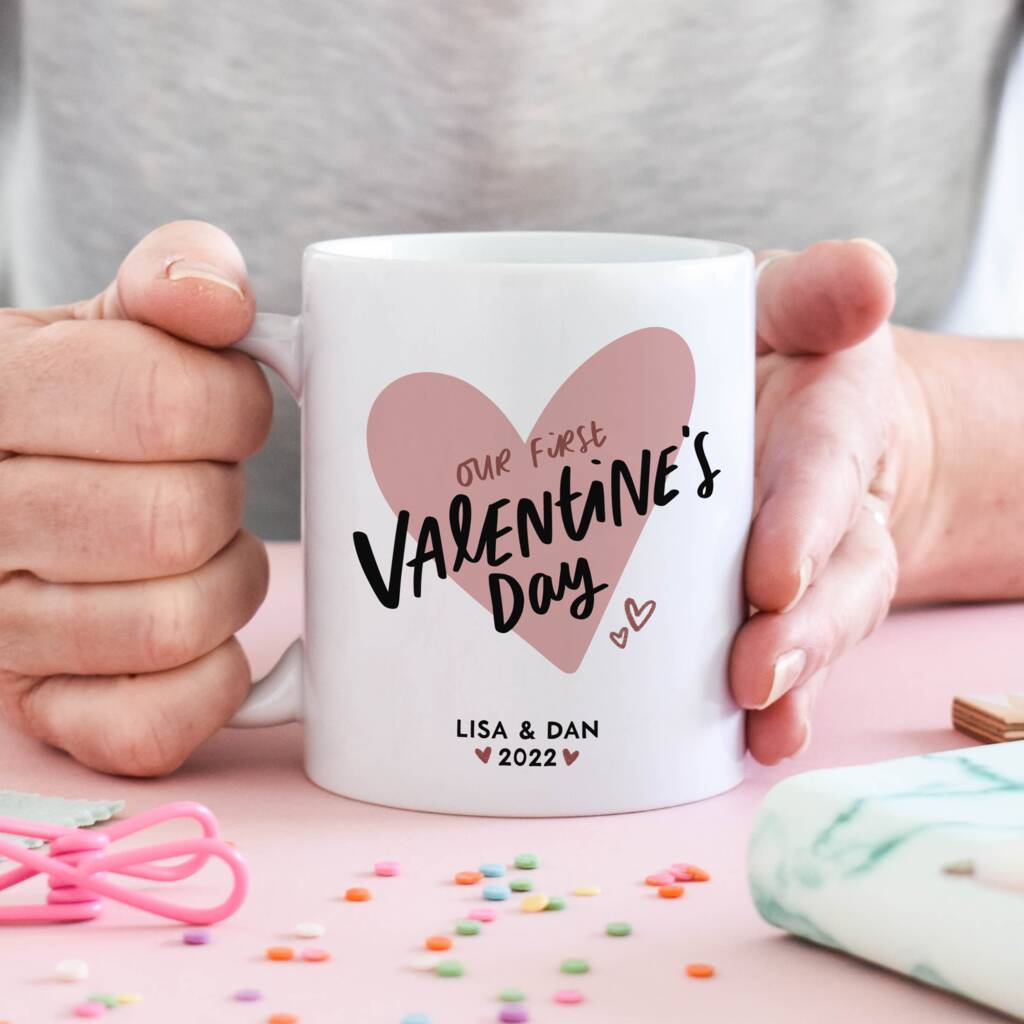 Personalised 'Our First Valentine's Day' Mug, 1 of 2
