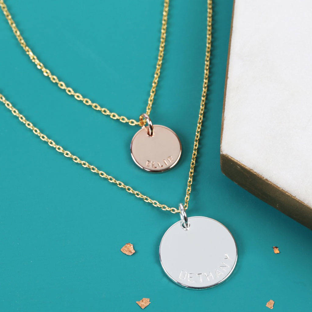 Personalised Layered Double Chain Disc Charm Necklace By Lisa Angel