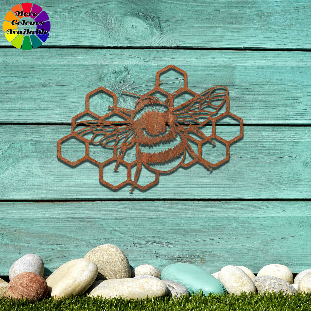 Rusted Metal Bee Garden Wall Art Bumblebee Decoration By Duke Craft