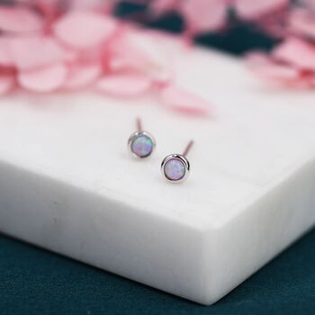 Sterling Silver Tiny Pink Opal Dot Stud Earrings, 4 of 12