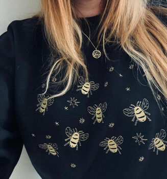 Bees And Stars Embroidered Jumper With Sleeve Detail, 4 of 6
