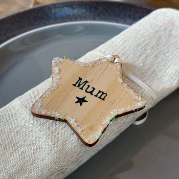 Personalised Wooden Star Bauble / Place Setting In One, 6 of 9