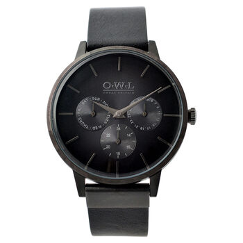 Pembrey Men's Personalised Black Leather Multi Dial Watch, 2 of 7