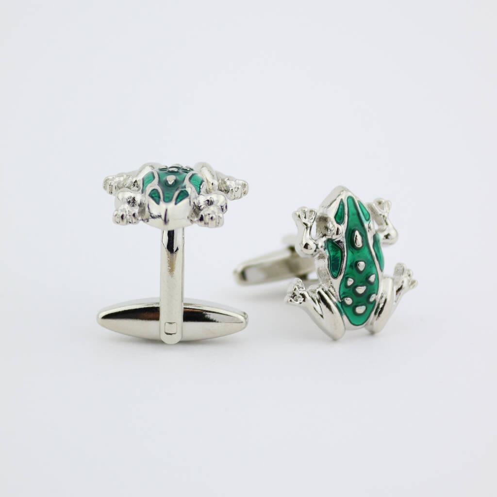 Frog Cufflinks In Green And Silver Colour