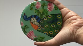 Set Of Four Coasters, Handpainted Peacocks, 10 of 11