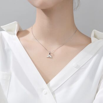 Sterling Silver Crystal Whale Fin Pendant Necklace, 2 of 5