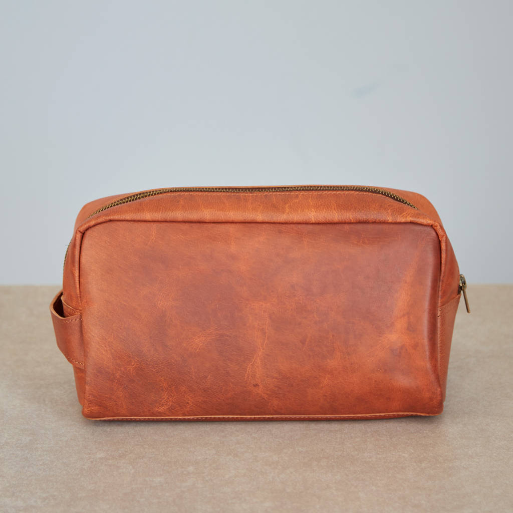 personalised leather wash bag by paper high