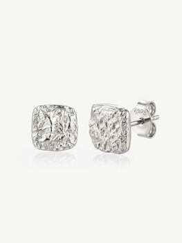 Gold Or Silver Small Textured Square Stud Earrings, 3 of 6