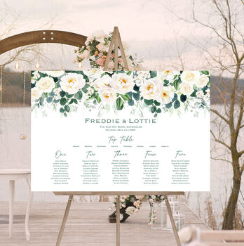 Wedding Table Plan In White And Green Floral, 2 of 6