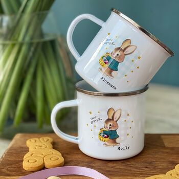 Retro Easter Bunny Check Background Enamel Mug, 8 of 9