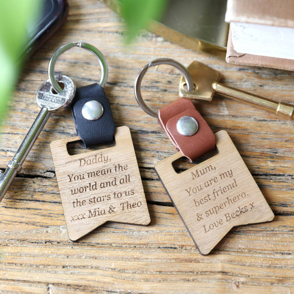 Personalised Wooden Banner Leather Strap Keyring By Lisa Angel ...