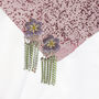 Diamante Dangle Flower Stud Earrings In Lilac And Green, thumbnail 4 of 4