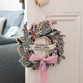 Wooden Christmas Wreath With Velvet Ribbon Decoration, 8 of 11