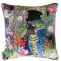 Signature Tropical Birds Dressed Up Bright Colourful Tropical Flowers Green Parrot Luxury Velvet Cushion, thumbnail 9 of 9