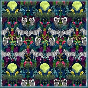 Limited Edition Under The Neon Moon Bright Tropical Animals And Trees 100% Silk Satin Scarf, 8 of 8
