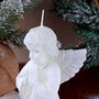 G Decor White Angel Art Candle Hand Finished With Snowflake Dress Decorative Wax Figure Symbol Of Blessings And Good Wishes, thumbnail 7 of 8