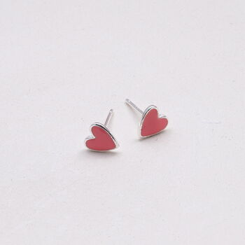 Sterling Silver Little Enamel Heart Earrings, 2 of 5