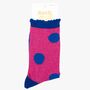 Women's Glitter Socks Pink Royal Blue Large Polka Dots, thumbnail 3 of 4