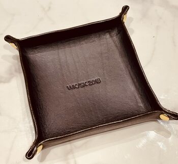 Personalised Dark Brown Square Leather Accessories Tray, 5 of 12