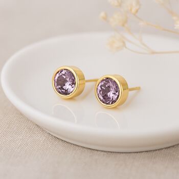 Gold Plated Sterling Silver June Alexandrite Birthstone Stud Earrings – 7mm, 3 of 8