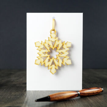 Christmas Card With Wooden Snowflake Tree Decoration, 2 of 4