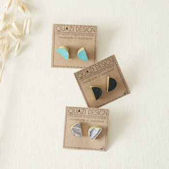 Fair Trade Eco Recycled Paper Half Moon Stud Earrings, 10 of 10