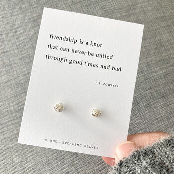 Friendship Knot Sterling Silver Earrings With Haiku Poem, 2 of 5