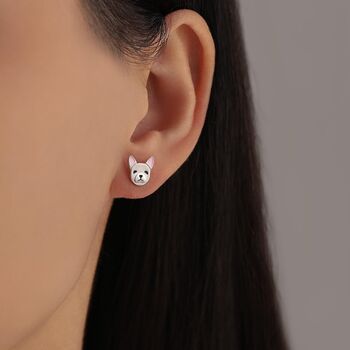 French Bulldog Stud Earrings In Sterling Silver, 7 of 12