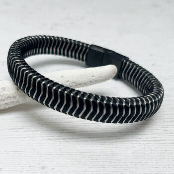 Woven Leather And Stainless Steel Bracelet For Men, 7 of 12
