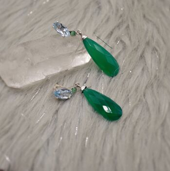 Green Onyx, Blue Topaz, Emerald Silver Earrings, 4 of 6