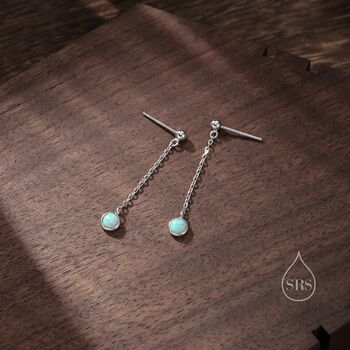 Aqua Green Opal With Chain Dangle Stud Earrings, 2 of 11